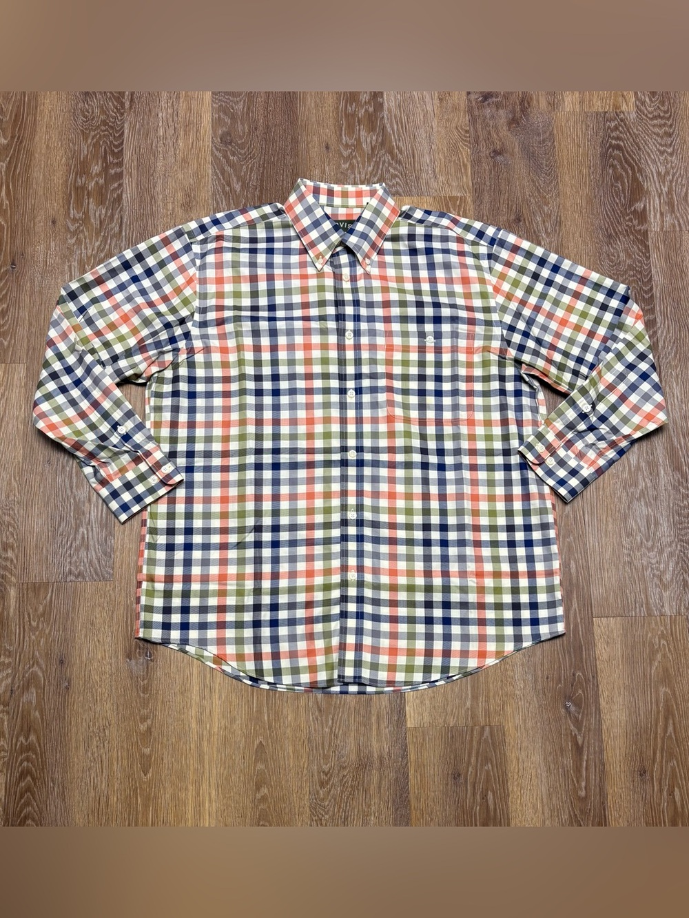 ORVIS® Mens XL Plaid Shirt - Orange Blue Green Check